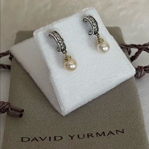 DAVID YURMAN Petite Hoop Drop Earrings with Pearls and Pavé Diamonds